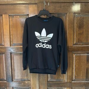 Adidas Original Trefoil Logo Crew Sweatshirt Pullover Size XS Black Top